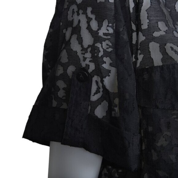 Anne Carson Linen Blend Sheer Blouse Short Sleeve Black Size 2X - Picture 5 of 8